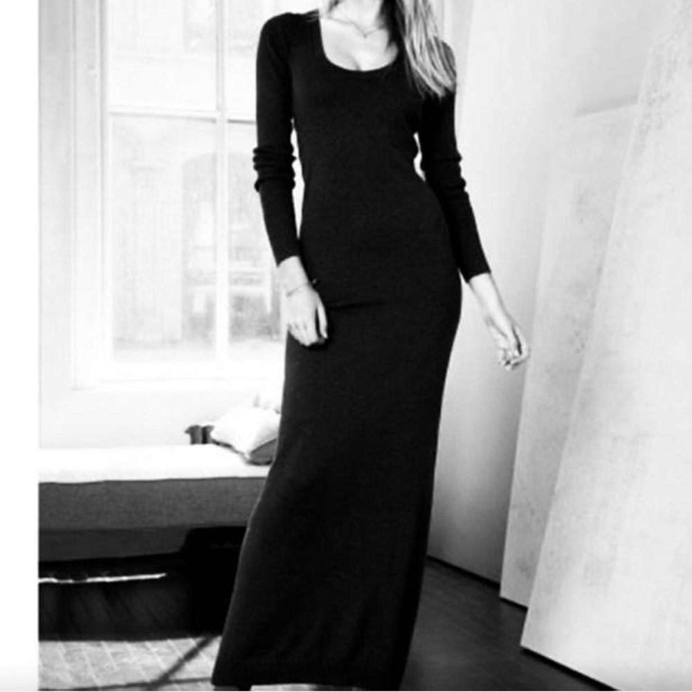 Victoria's Secret black maxi sweater dress with long sleeves and scoop neckline.
